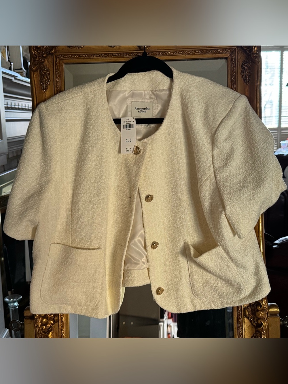 Abercrombie & Fitch Cream Short-Sleeve Bouclé Blazer NWT